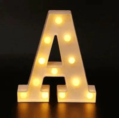 Mandotos luminous letter lights spelling out a word, mounted on a wall with a warm glow, decorative home lighting display.