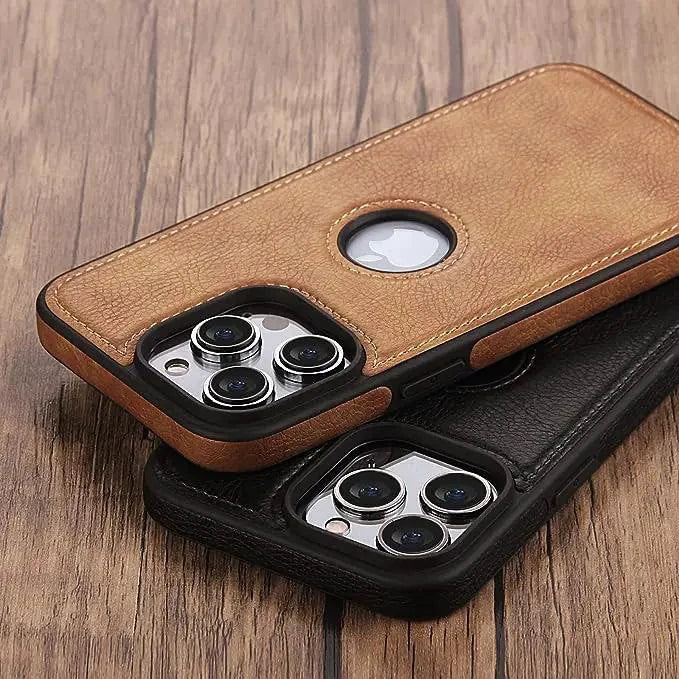 Elegant black luxurious leather sleeve by MANDOTOS, showcasing smooth leather with detailed stitching.