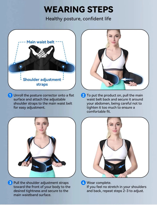 Mandotos adjustable back posture corrector belt for men and women, designed to relieve pain and prevent slouching.