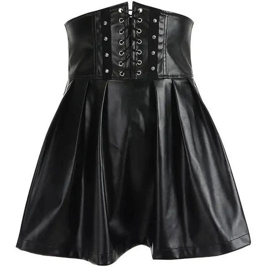 Mandotos Black Leather Lace-Up Skirt - MANDOTOS