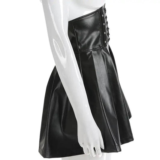 Mandotos Black Leather Lace-Up Skirt - MANDOTOS