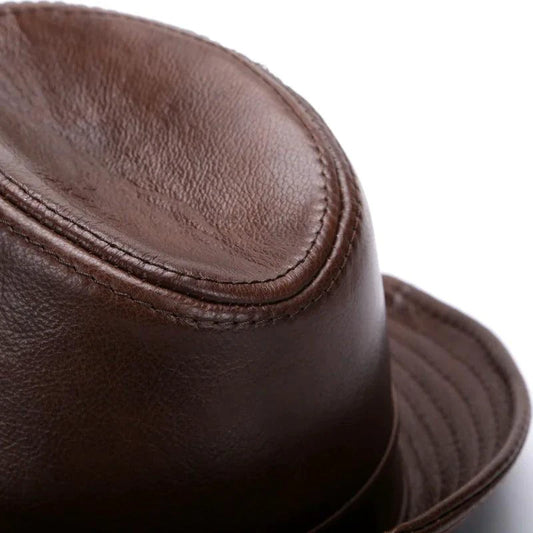 Mandotos Brown Leather Cap Premium Cowhide XL-XXXXL - MANDOTOS