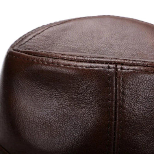 Mandotos Brown Leather Cap Premium Cowhide XL-XXXXL - MANDOTOS