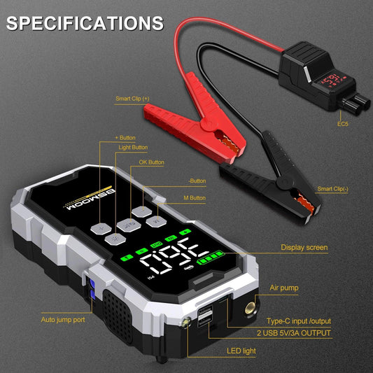 Car Jump Starter With Air Compressor LCD Screen 21800mAh Portable Booster Charger 6000A Powerful Car Battery Starting Devi - MANDOTOS
