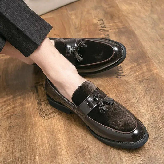 Mandotos College Inspired Leather Loafers For Men Blue Premium Handcrafted Dress Shoes - MANDOTOS
