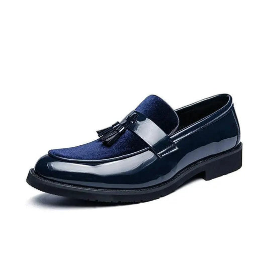Mandotos College Inspired Leather Loafers For Men Blue Premium Handcrafted Dress Shoes - MANDOTOS