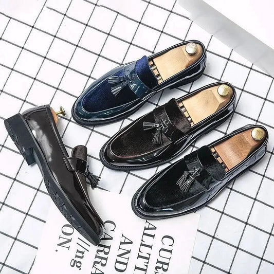 Mandotos College Inspired Leather Loafers For Men Blue Premium Handcrafted Dress Shoes - MANDOTOS
