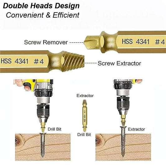 Mandotos damaged screw extractor set with 6 HSS drill bits for removing stripped screws and repairing damaged fasteners.