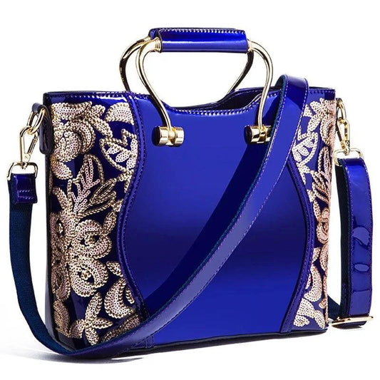 Mandotos Elegant Floral Leather Tote Burgundy Embroidered With Crossbody Strap Detail - MANDOTOS