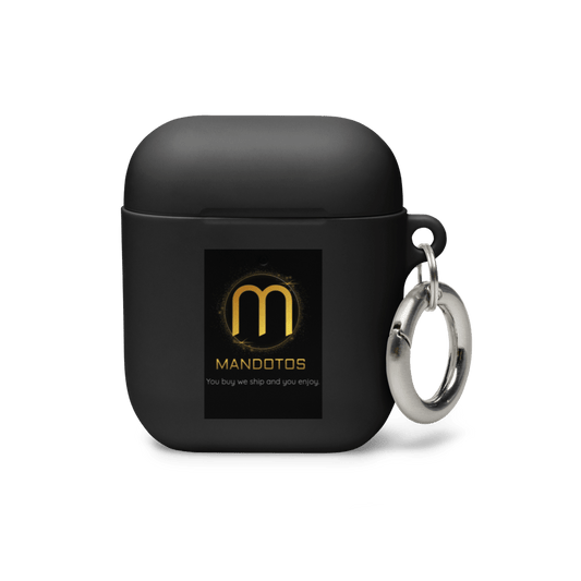 Mandotos FlexiGuard AirPods case in black with textured grip, protective cover designed for AirPods wireless earbuds.