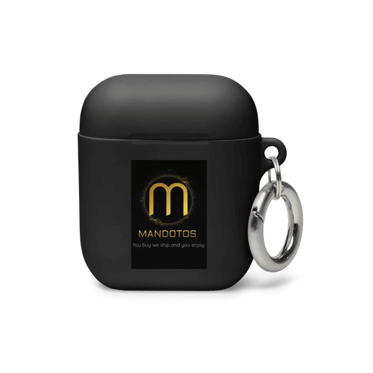 Mandotos FlexiGuard AirPods case in black with textured grip, designed for protection and style for AirPods wireless earbuds.