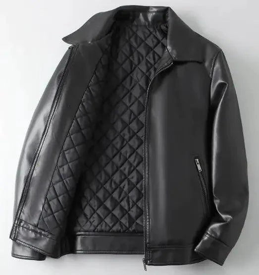 Men's autumn-winter leather sports jacket by MANDOTOS, featuring a stylish design with a zip front and collar, suitable for cold weather.