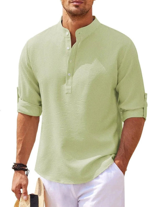 Men's Casual Shirt Long Sleeve Stand Collar Solid Color Shirt Mens Clothing - MANDOTOS