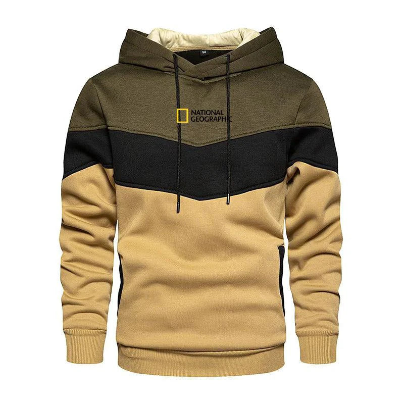 Men's casual sports panel hooded pullover sweatshirt by MANDOTOS, featuring a comfortable fit and stylish design.