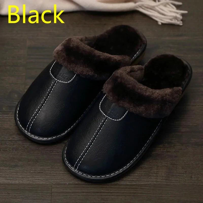 Men's luxury leather slippers by MANDOTOS featuring soft, stylish design with cushioned soles for comfortable indoor wear.