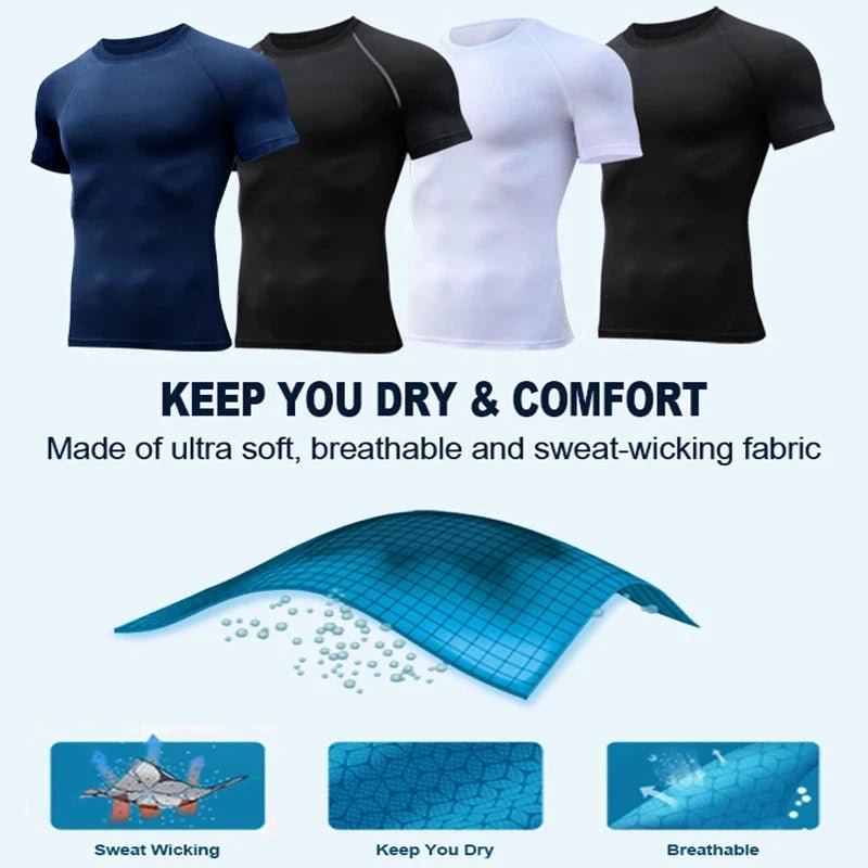 Mandotos men's short sleeve compression rash guard shirt with print, quick-dry fabric, designed for gym workouts and athletic activities.