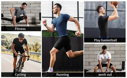 Men's Print Compression Shirts Summer Short Sleeve Rash Guard Gym Workout T-shirt Athletic Quick Dry Baselayer Undershirts Tops - MANDOTOS