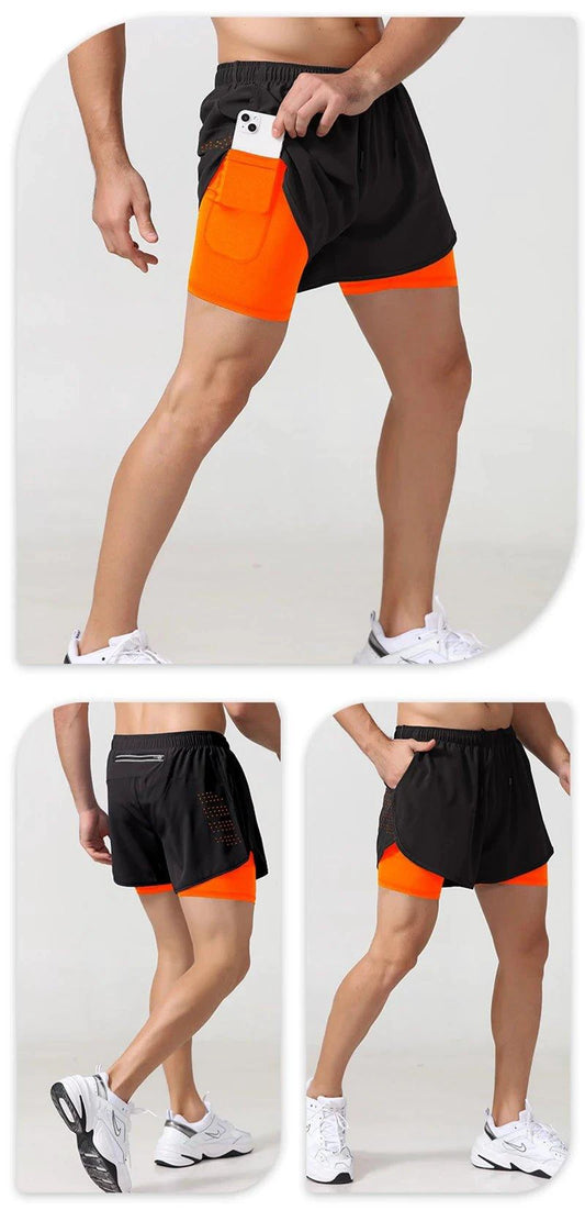Men's Running Shorts Quick-drying Fitness Black Double Layer Shorts Men New Sport Workout Training Bodybuilding Short Pants - MANDOTOS