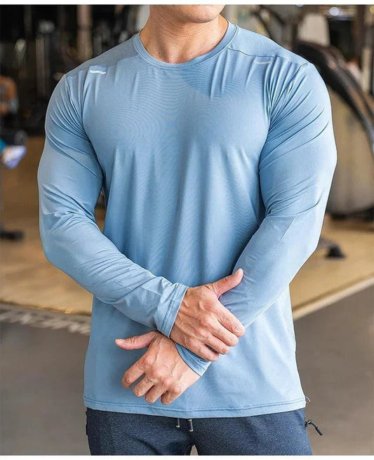 Men's Sports Fitness Long Sleeve Outdoor Badminton Quick Dry Training Shirt Casual Thin Running Top Bodybuilding Sportswear - MANDOTOS