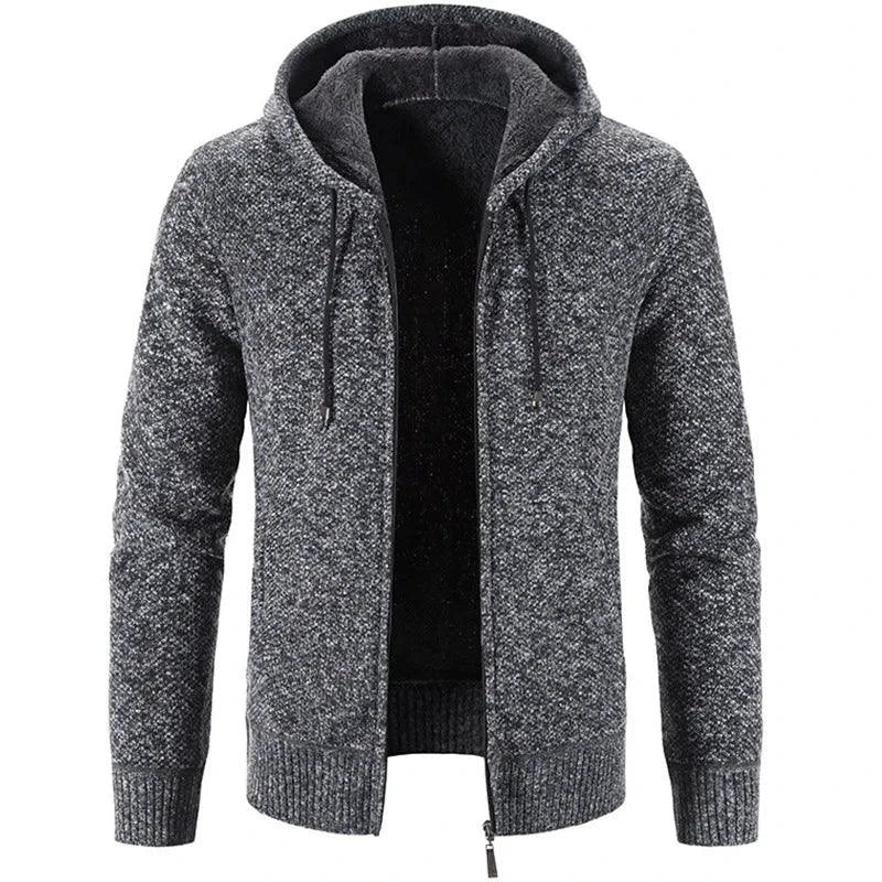 Men's stylish fleece cardigan jacket by MANDOTOS, featuring a cozy design with a button-up front and ribbed cuffs.