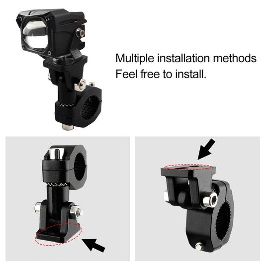Mandotos motorcycle crash bars with foglight mounting bracket and spotlight clamp for highway bar and driving light installation.