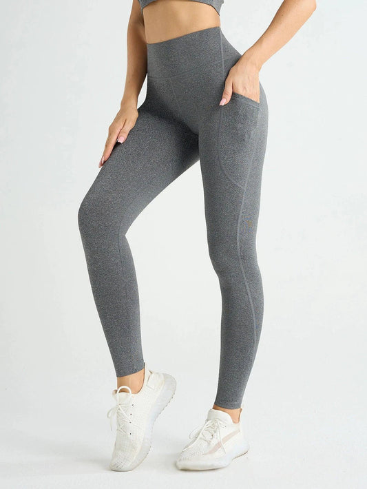 New High Waist Women's Leggings Stretch Yoga Pants Tights With Pockets Push Up Fitness Running Sportswear Solid Color Pants - MANDOTOS