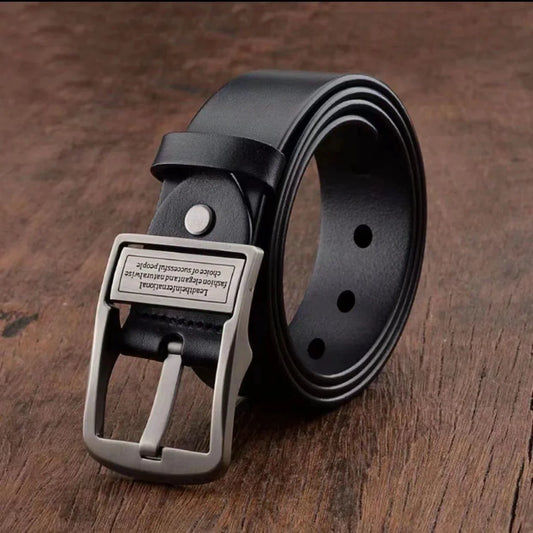 Mandotos leather men's belt with metal alloy pin buckle, luxury brand casual and business waist strap for men.