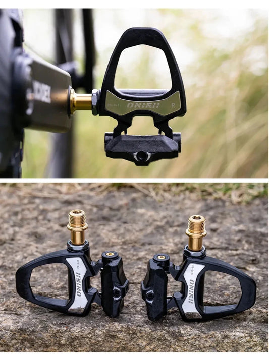 Mandotos ONIRII PD-06 carbon lock pedals for cycling, showcasing lightweight design and secure grip for enhanced riding performance.