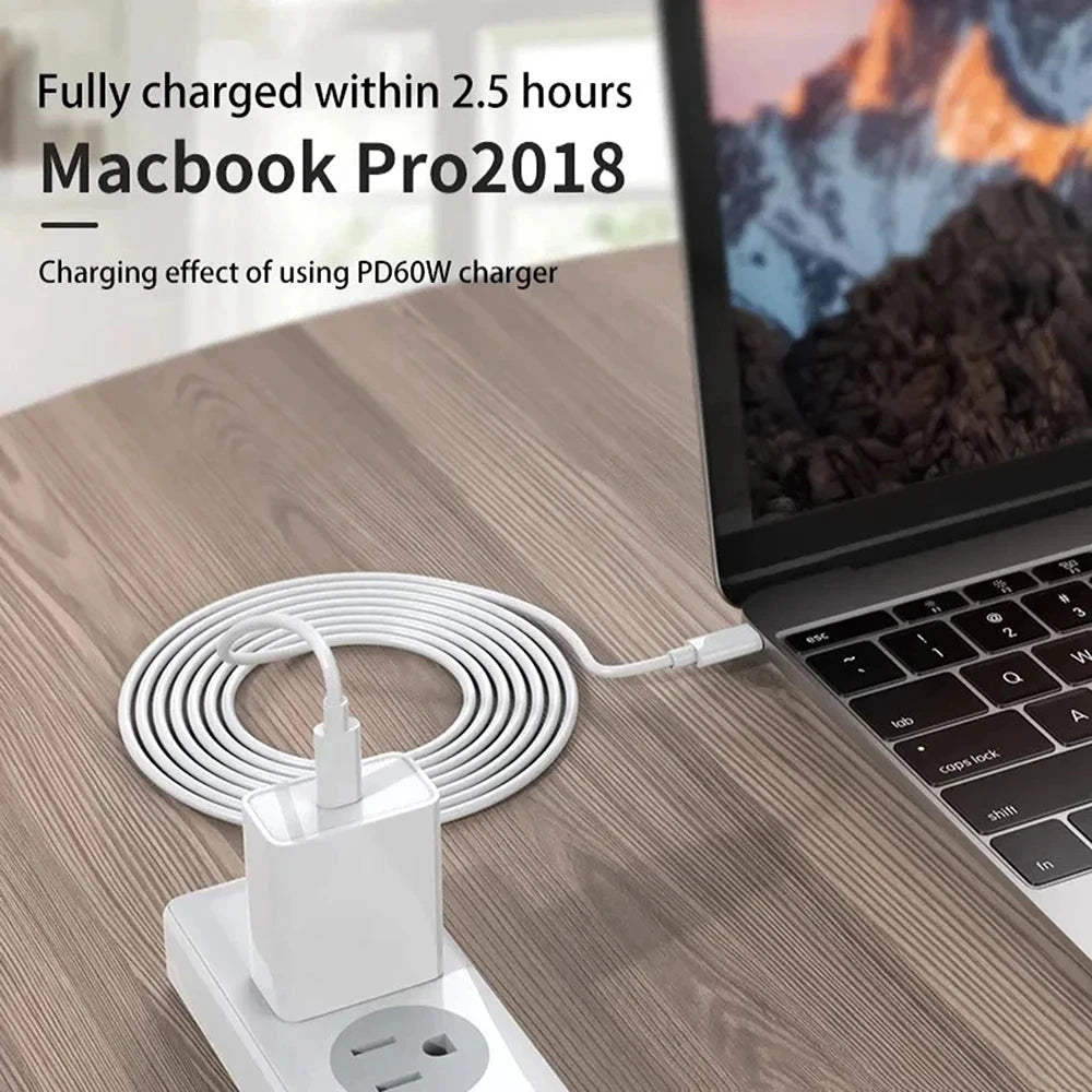 Mandotos 60W USB-C to USB Type-C fast charge and data cable in black and white, available in 1m, 2m, and 3m lengths.