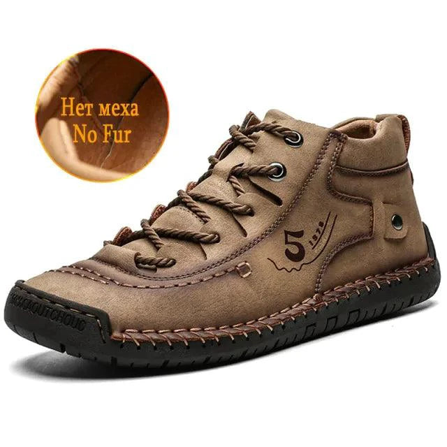 Mandotos premium microfiber leather boots showing sleek design and smooth leather texture on a neutral background.