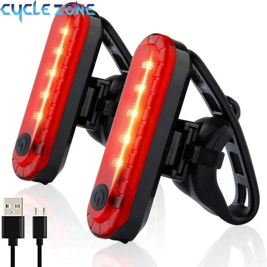Mandotos rear bike tail light with red ultra-bright LED, USB rechargeable, easy to install for cycling safety on bicycle.