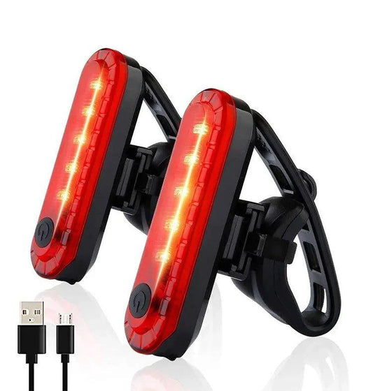 Mandotos rear bike tail light, USB rechargeable, bright red LED, easy to install on bicycle for cycling safety.