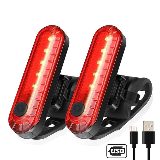 Mandotos rear bike tail light with red ultra-bright LED, USB rechargeable, easy to install for cycling safety on bicycles.