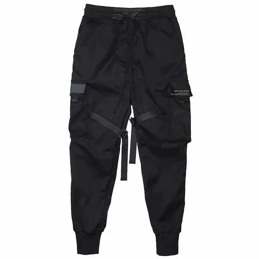Ribbons Harem Joggers Men Cargo Pants Streetwear Hip Hop Casual Pockets Cotton Track Pants - MANDOTOS