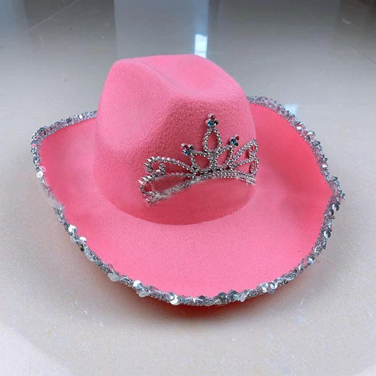 Sequined Western Cowboy Hat - Wool Felt with Feather Trim - MANDOTOS