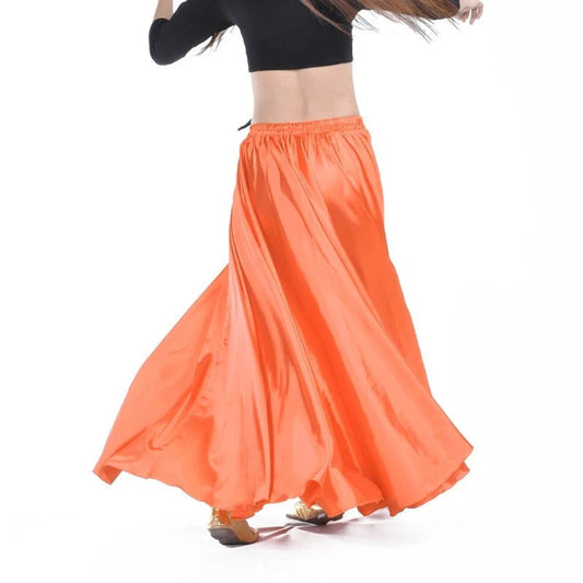 Mandotos shining satin long Spanish skirt for swing and belly dance, available in 14 colors, sun skirt with flowing design.