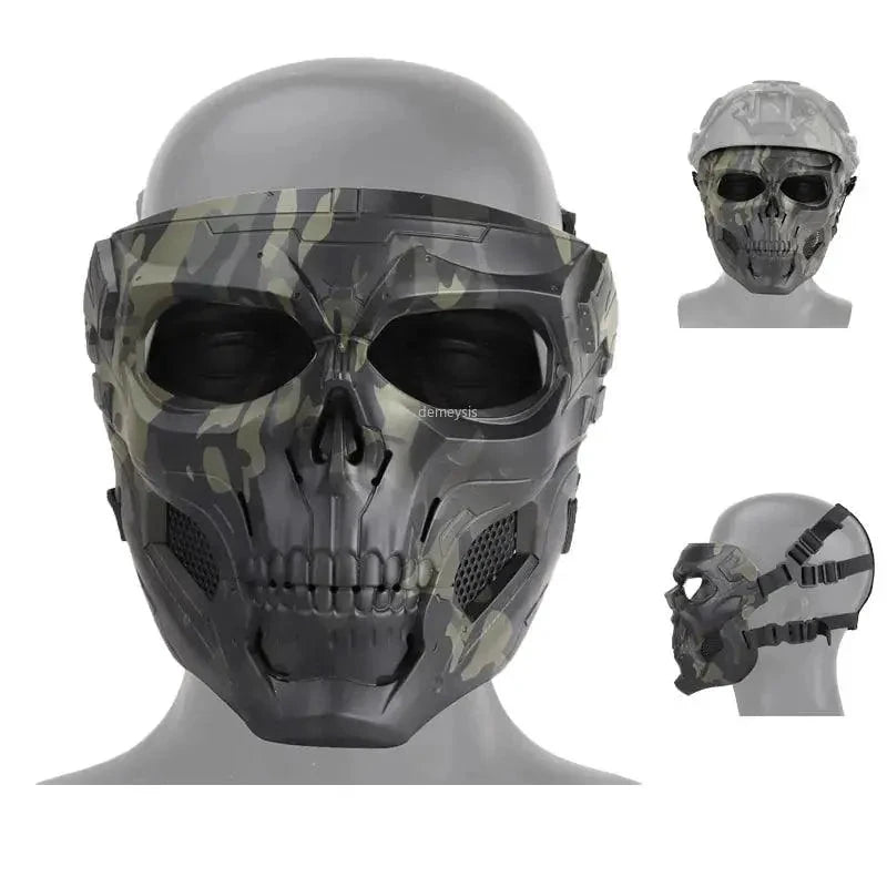 Mandotos skull tactical sports mask featuring a bold skull design, breathable fabric, and adjustable straps for sports and outdoor activities.