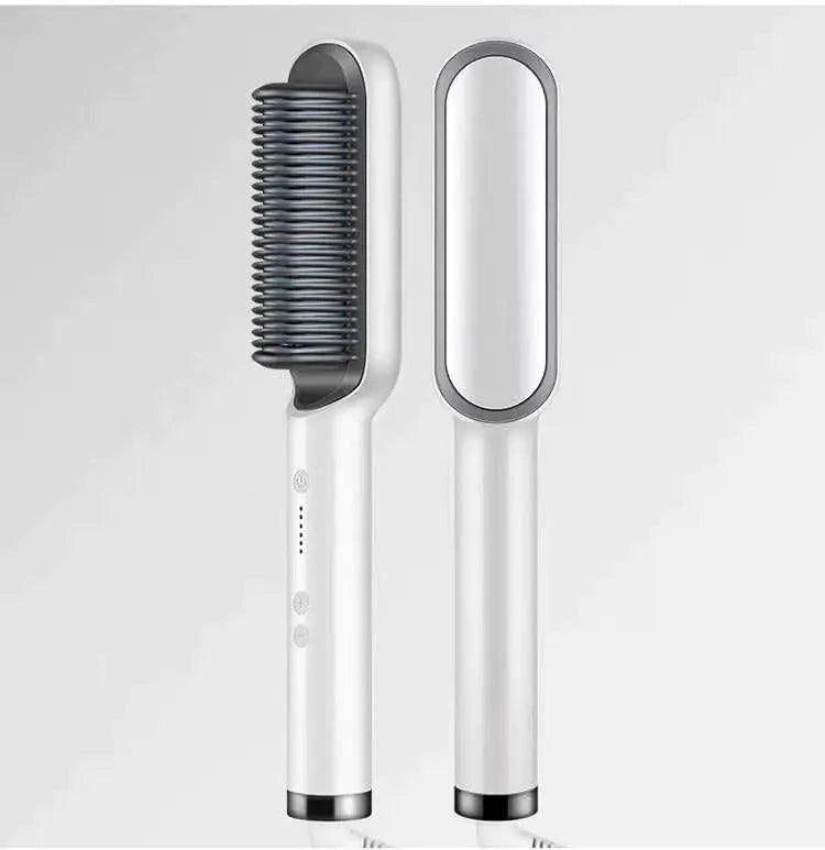 Mandotos SleekStyle electric comb with a black handle and metal teeth, designed for easy hair styling and detangling.