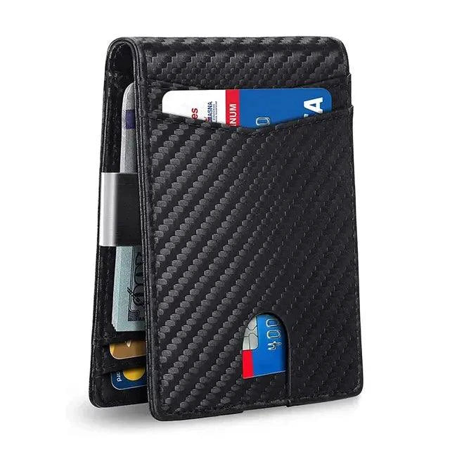 Mandotos slim RFID leather wallet with multiple card slots and sleek design, featuring secure RFID blocking technology.