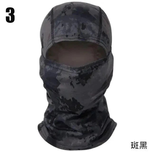 Mandotos Stealth Ops Camo Face Mask with camouflage pattern, breathable fabric, and adjustable fit for outdoor activities.