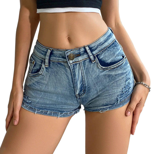 2025 Summer Vibe Women's High-Waisted Sexy Denim Shorts with Button Detail - MANDOTOS