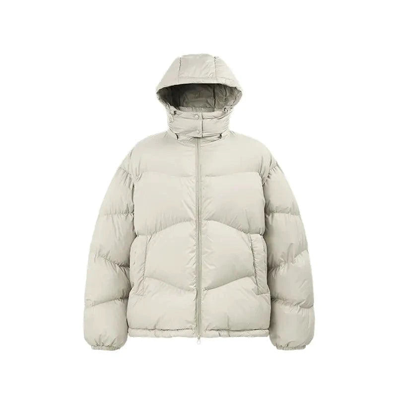 Mandotos thin and portable puff down jacket in solid color with hood, lightweight and cozy for cold weather.