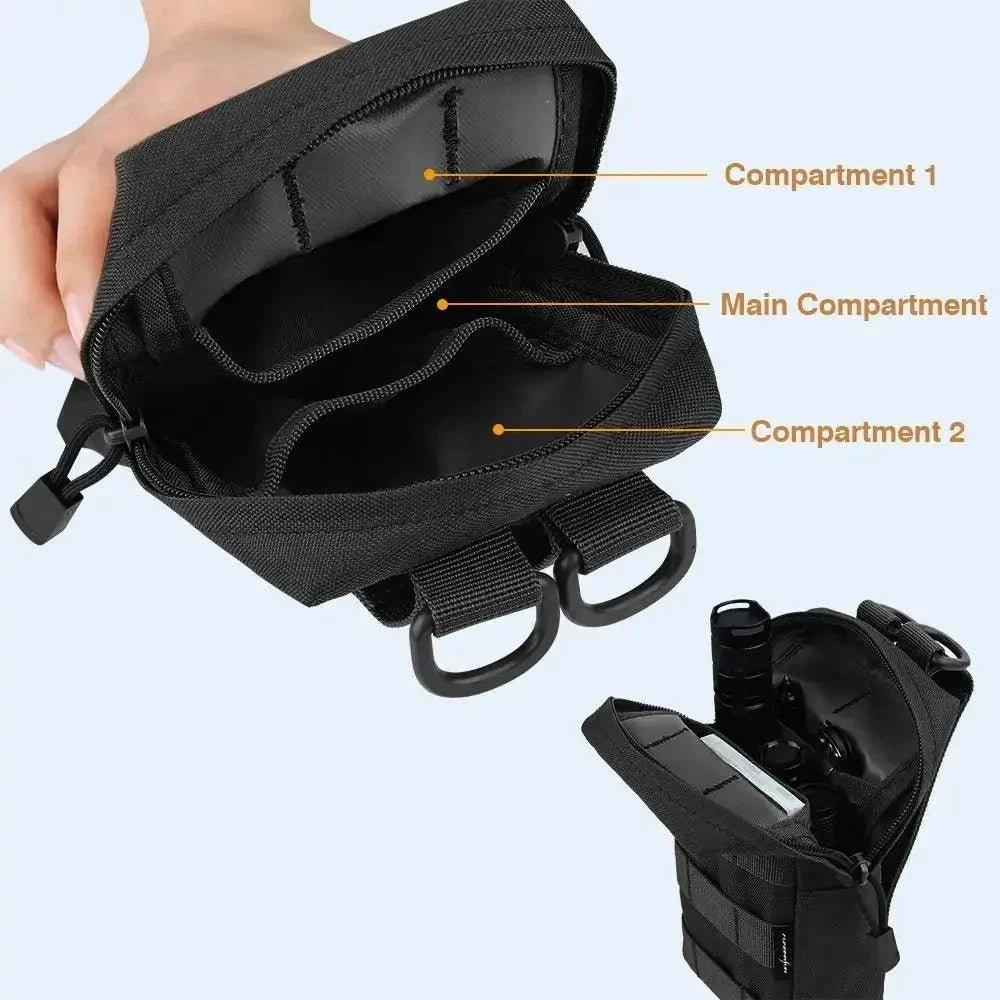 Mandotos Trail Trek waist pouch with multiple compartments and adjustable strap, designed for outdoor hiking and running.