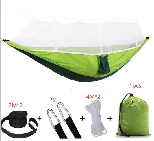 Mandotos Traveler's Mosquito-Free Hammock with netting, lightweight camping hammock for outdoor relaxation and insect protection