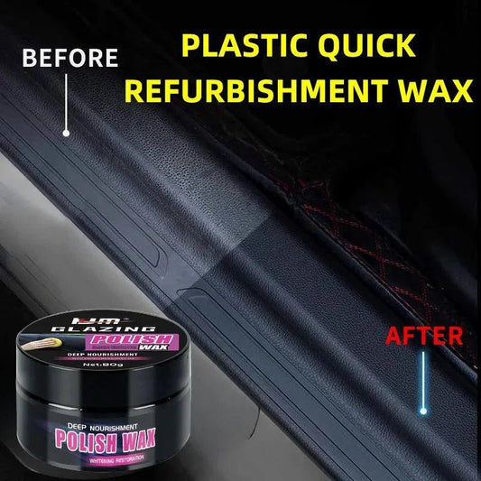 Mandotos Universal Leather and Plastic Repair Polishing Wax for automotive interior care, showing a car dashboard and leather surfaces.
