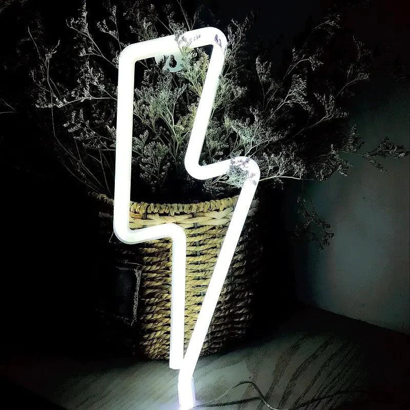 Mandotos USB and battery-powered LED neon lightning sign with bright, colorful light display for decorative use