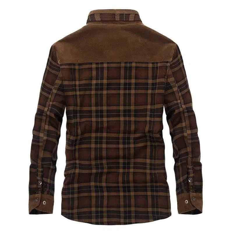 Mandotos men's winter jacket with thick warm fleece, pure cotton plaid design, military style coat, suitable for cold weather.