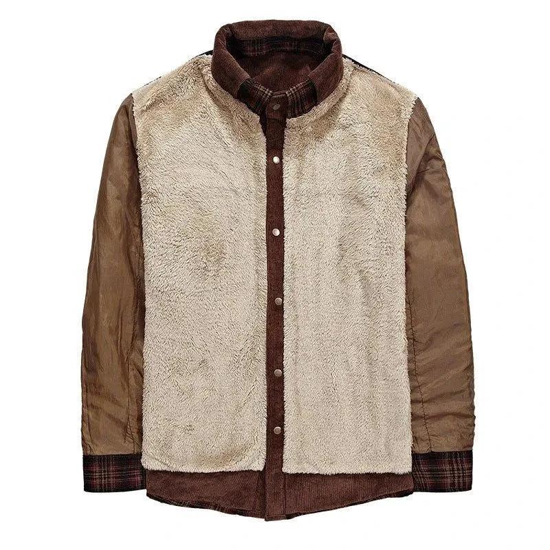 Mandotos men's winter jacket with thick fleece lining, pure cotton plaid design, military-style coat for cold weather.