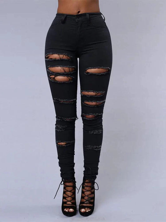 2025 Women's Stretch Skinny Ripped Hole Washed Denim Jeans Female High Waist Pencil Y2k Pants Jeans Ladies Casual Trousers Pants - MANDOTOS