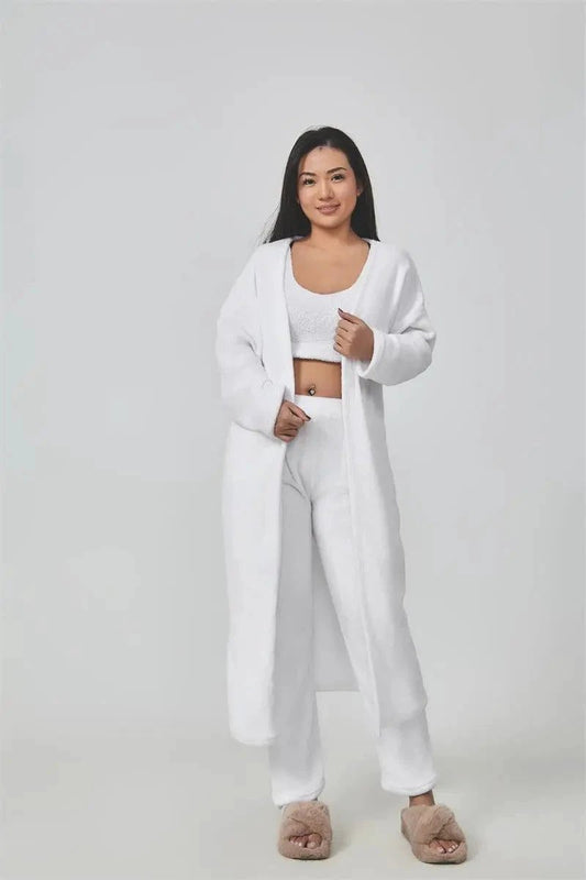 Women's 3-Piece Cozy Lounge Set - Pajama Set with Cardigan - MANDOTOS